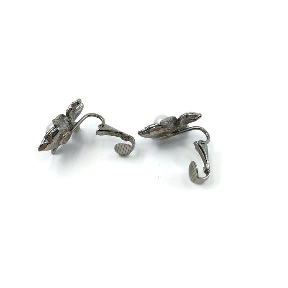 Vintage Orchid Earrings Clip On Faux Pearl Marcasi - Picture 9 of 11